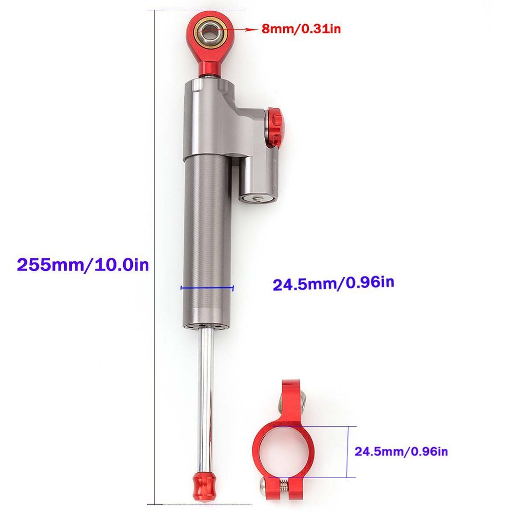 US CNC Motorcycle Gray&Red Steering Damper Stabilizer Linear Reversed Universal