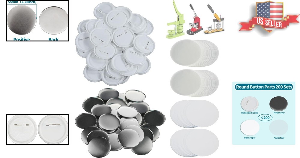Personalized 58mm Badge Making Kit - 200 Sets DIY Buttons with Reusable Design