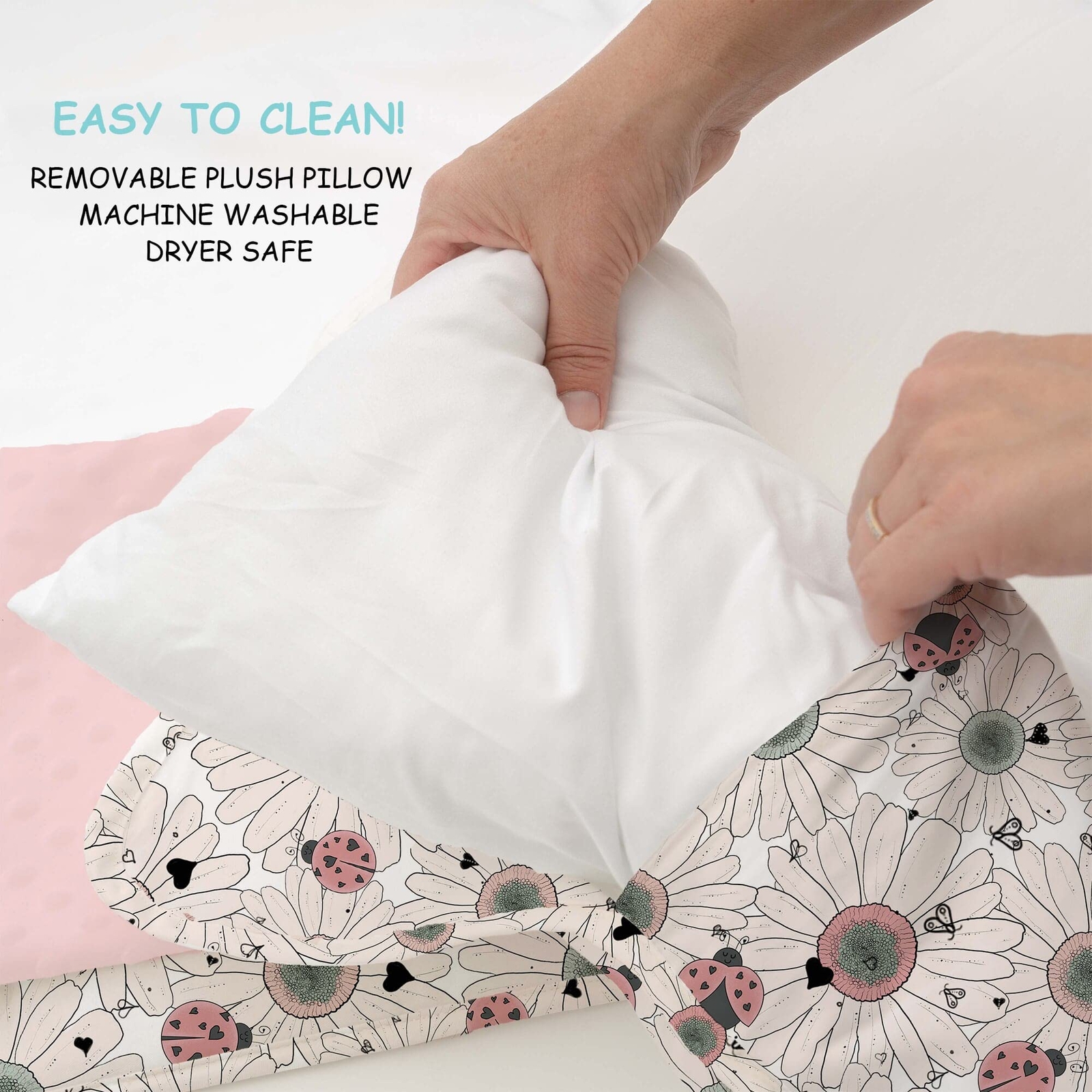 JumpOff Jo Toddler Nap Mat with Removable Pillow, Floral / Daisy Bug ( 53"x21")