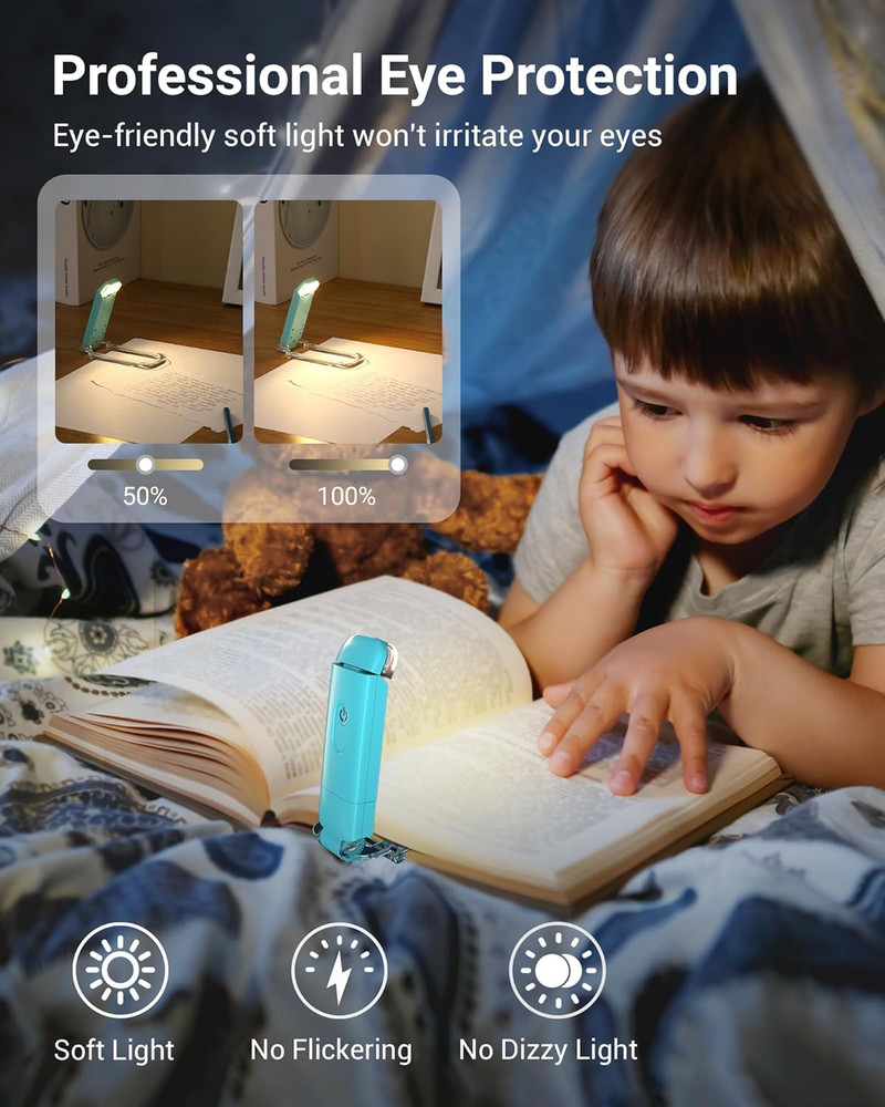 USB Rechargeable Book Light for Reading in Bed, LED Book Reading Lights with Cli