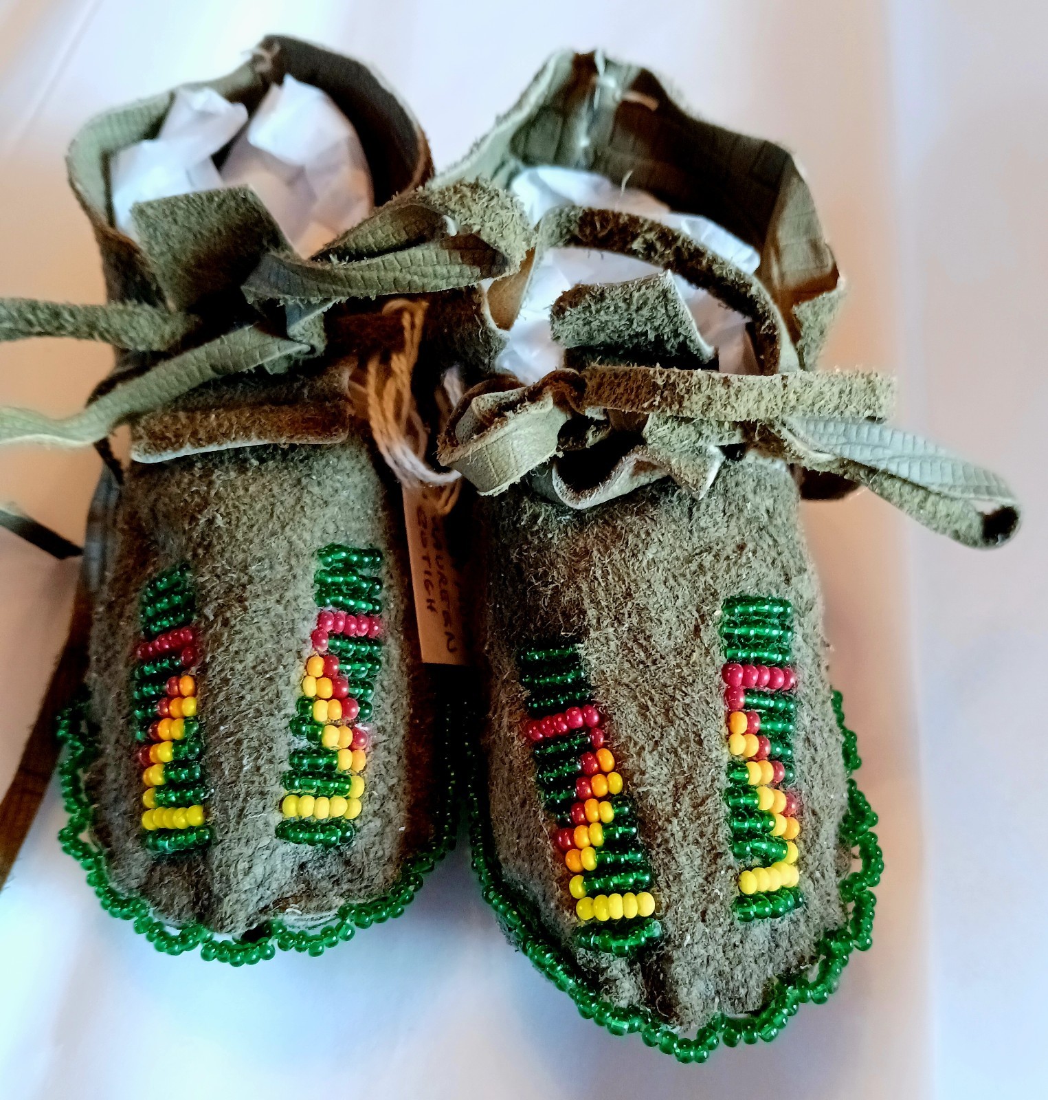 Vintage New Kiowa Green Beaded Baby Moccasins by Maureen Zotigh