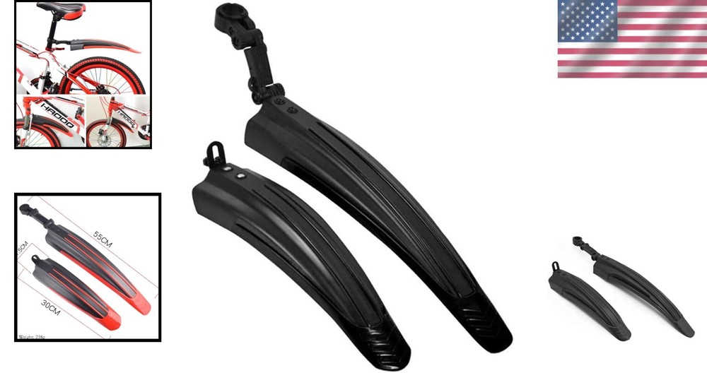 Adjustable Mountain Bike Mudguards Set - All Black