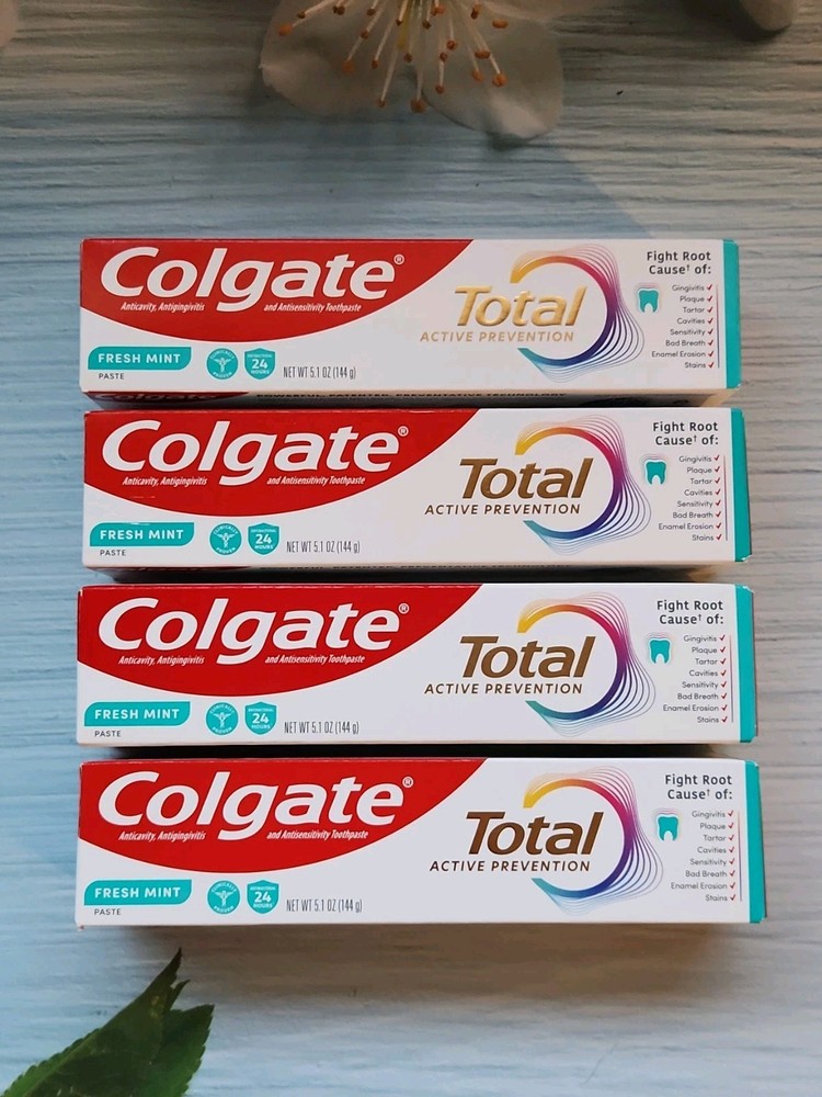 4× Colgate Total Active Prevention Fresh Mint Toothpaste, 5.1 oz, Exp: 11-2026