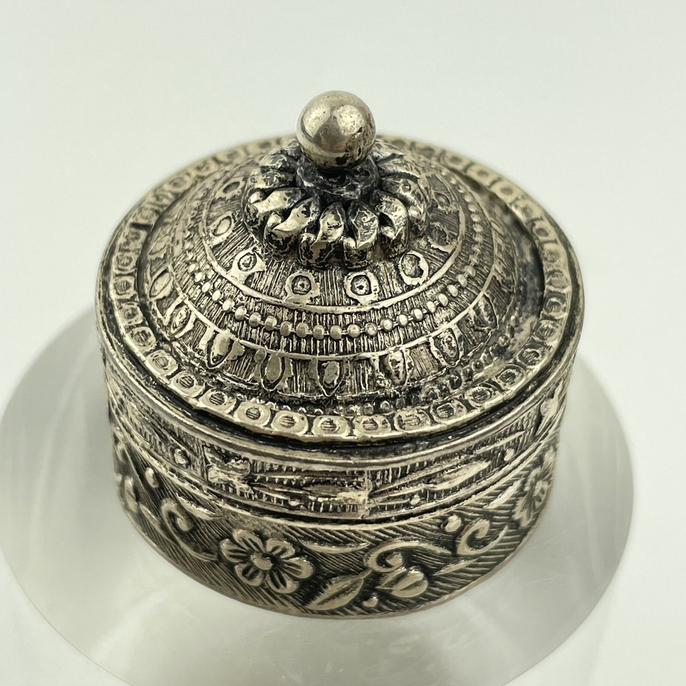 Vintage Solid 800 Silver Indian / Middle Eastern Round Box 3.5cm