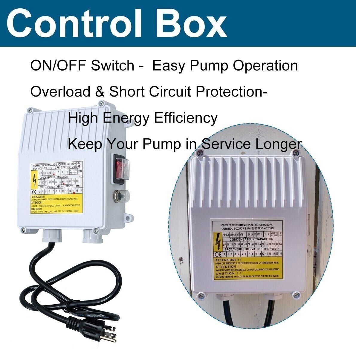 1HP 4'' Deep Well Submersible Pump 207' 33GPM 110V Stainless Steel w/Control Box