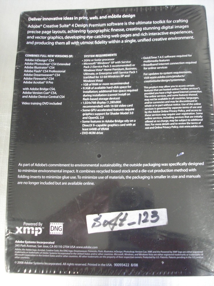 Adobe Creative Suite 4 CS4 Design Premium For Windows Full/Upgrade =SEALED BOX=