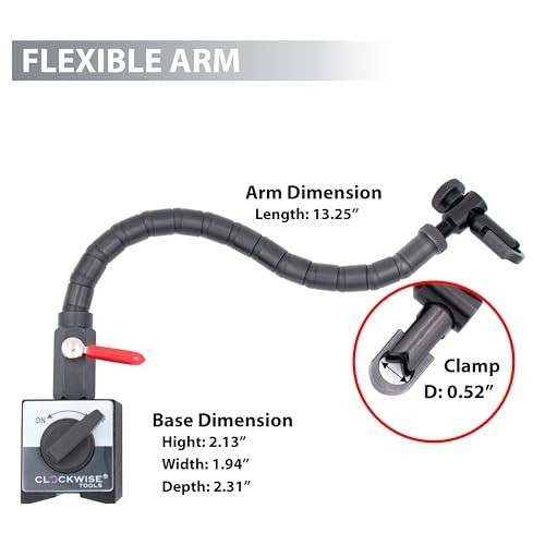 Magnetic Base Stand with Flexible Arm for Digital Dial Indicators - 176lbs Pull