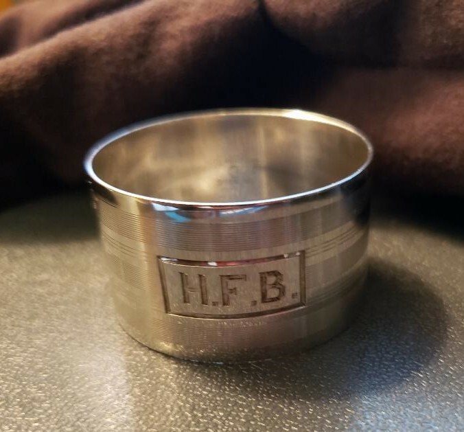 WATROUS Sterling Silver Round NAPKIN RING Machine Turned Decoration HFB Monogram