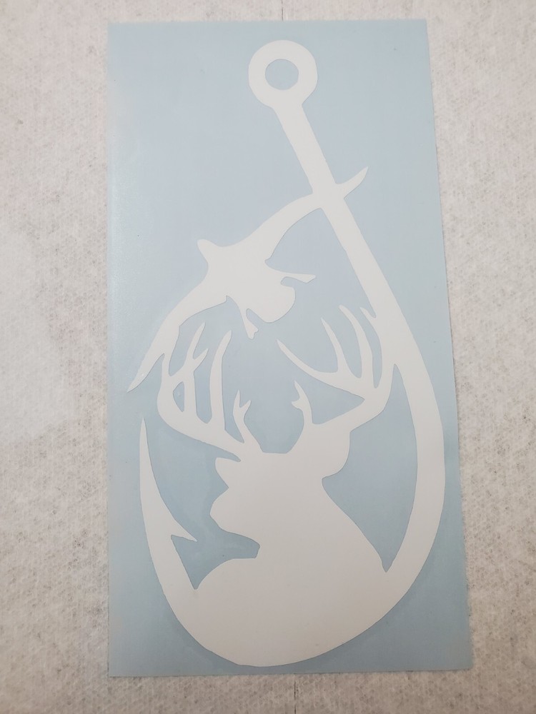 8" Deer Duck Hook Vinyl Sticker WHITE