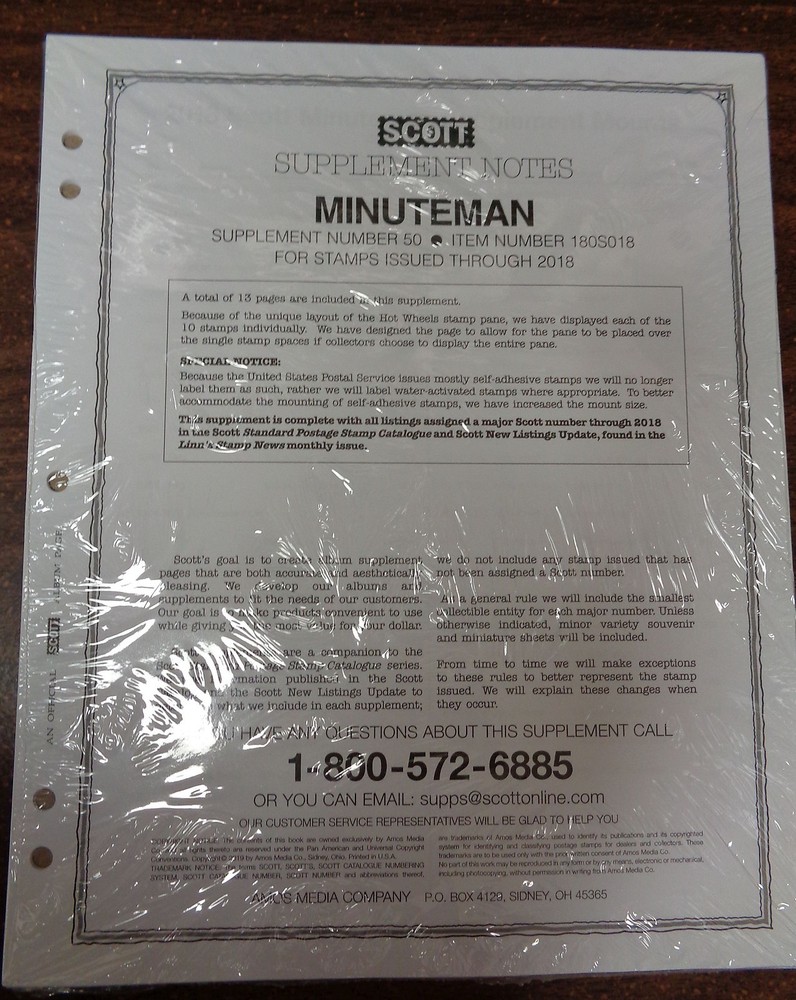 SCOTT US Minuteman 2018 stamp album Latest supplement # 50  NEW UNOPENED