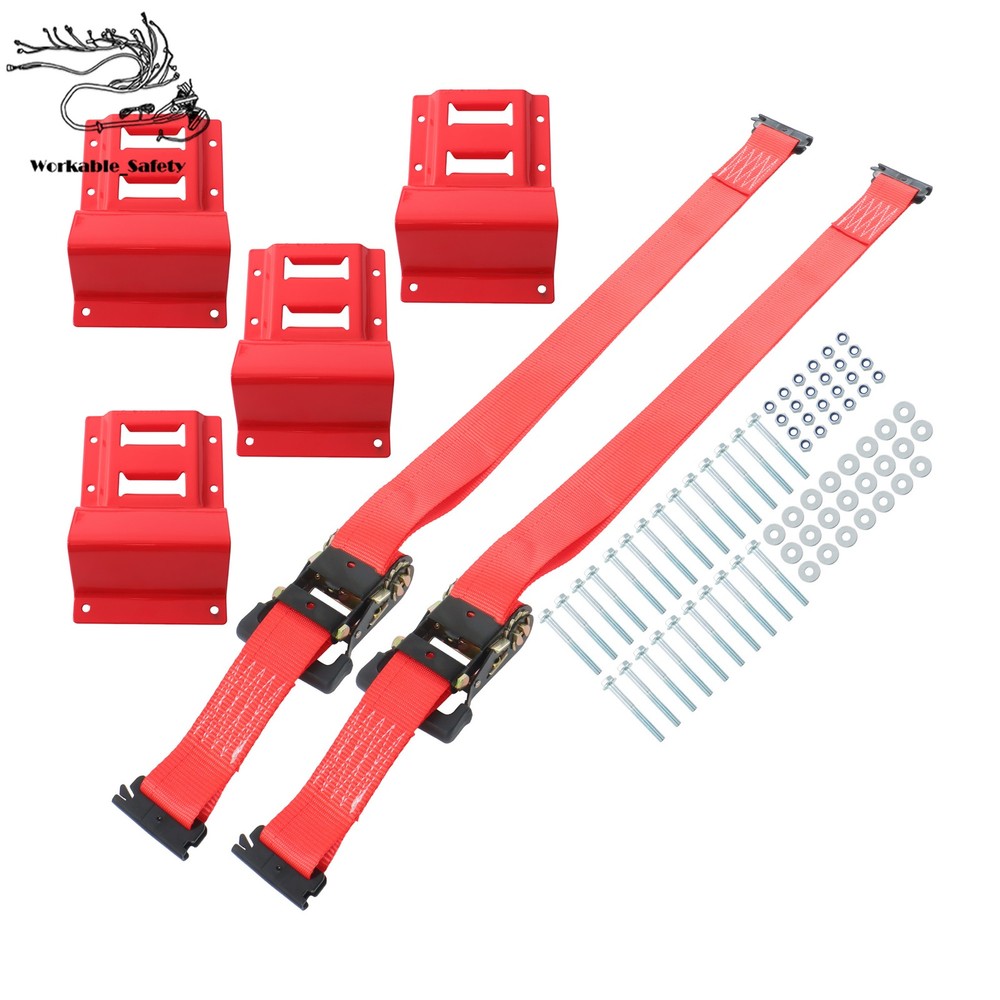 Red E Track Wheel Chock 8ft Red Ratchet Straps Kit For Cargo Securement For UTV