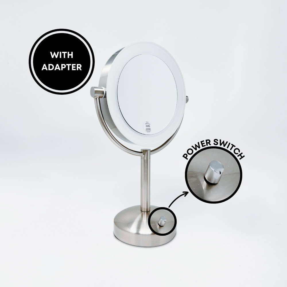 BROOKSTONE | 1X/10X Magnifying Double-Sided Lighted A/C Plug-In Tabletop Mirror