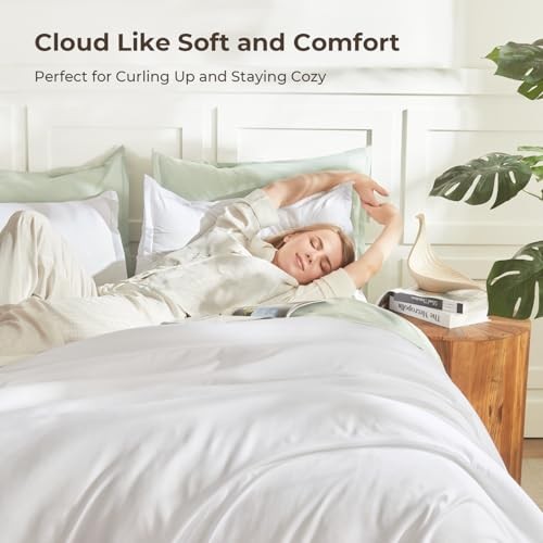 White Comforter Set Size, 3 Pieces Lightweight Solid Queen Bright White