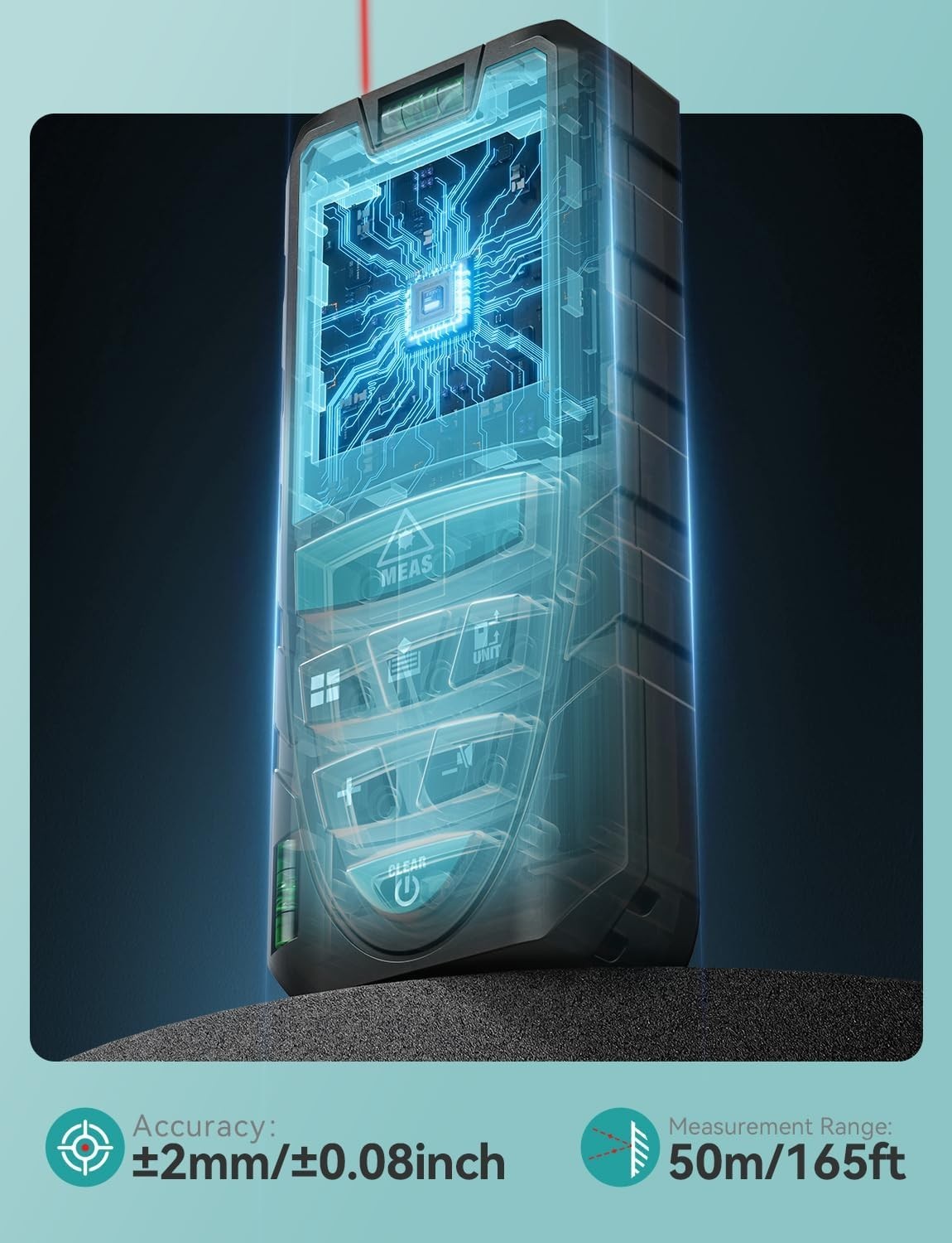 Portable Laser Measure 165' LCD Digital Laser Distance Meter w 2 Bubble Levels