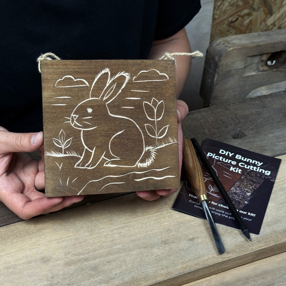 DIY Bunny Picture Cutting Kit - Beginner Wall Art Set with V-Chisel
