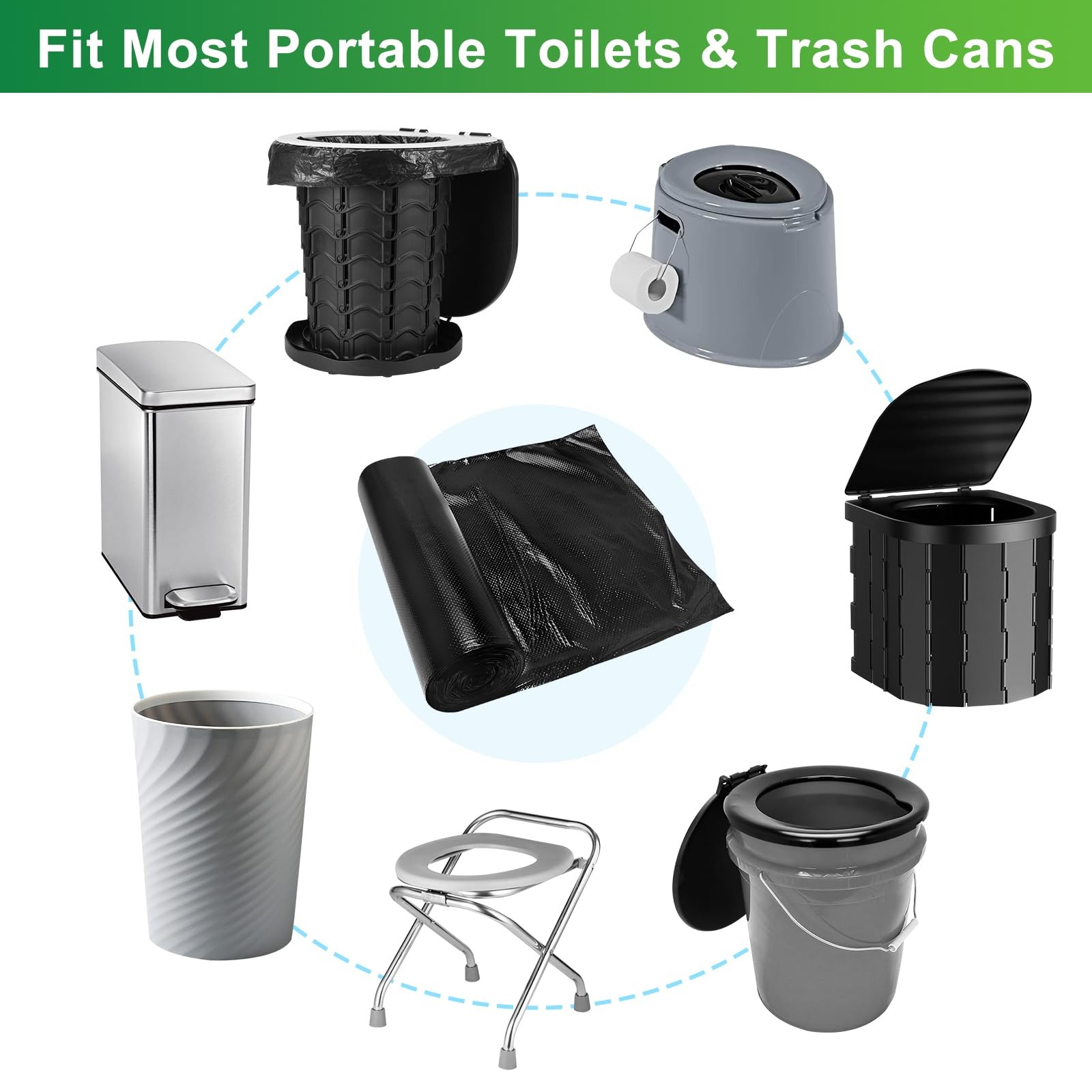 Portable Camping Toilet Bags - 50 Biodegradable Potty Liners for 5-Gallon Bucket