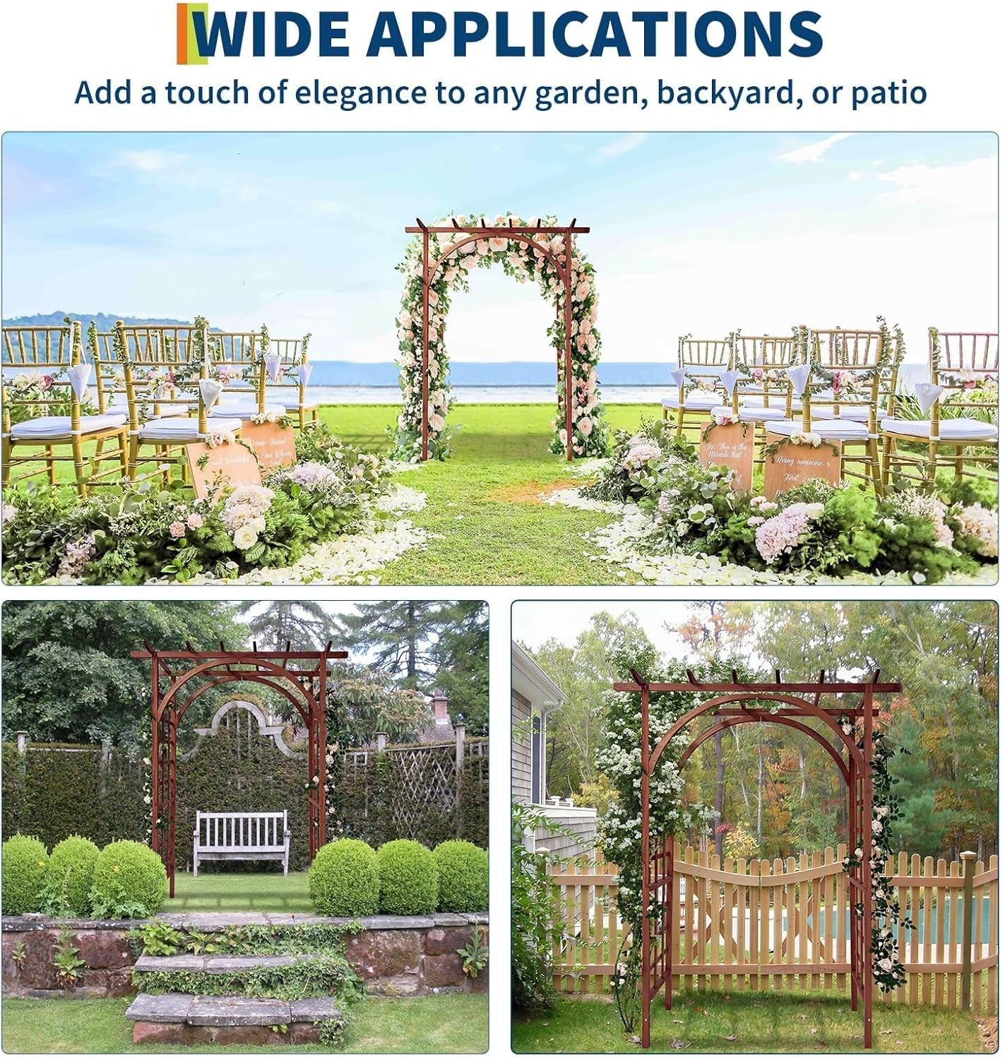 7 ft Wooden Garden Arbor Arch Trellis w/ Arched and Flat Top for Outdoor Walkway