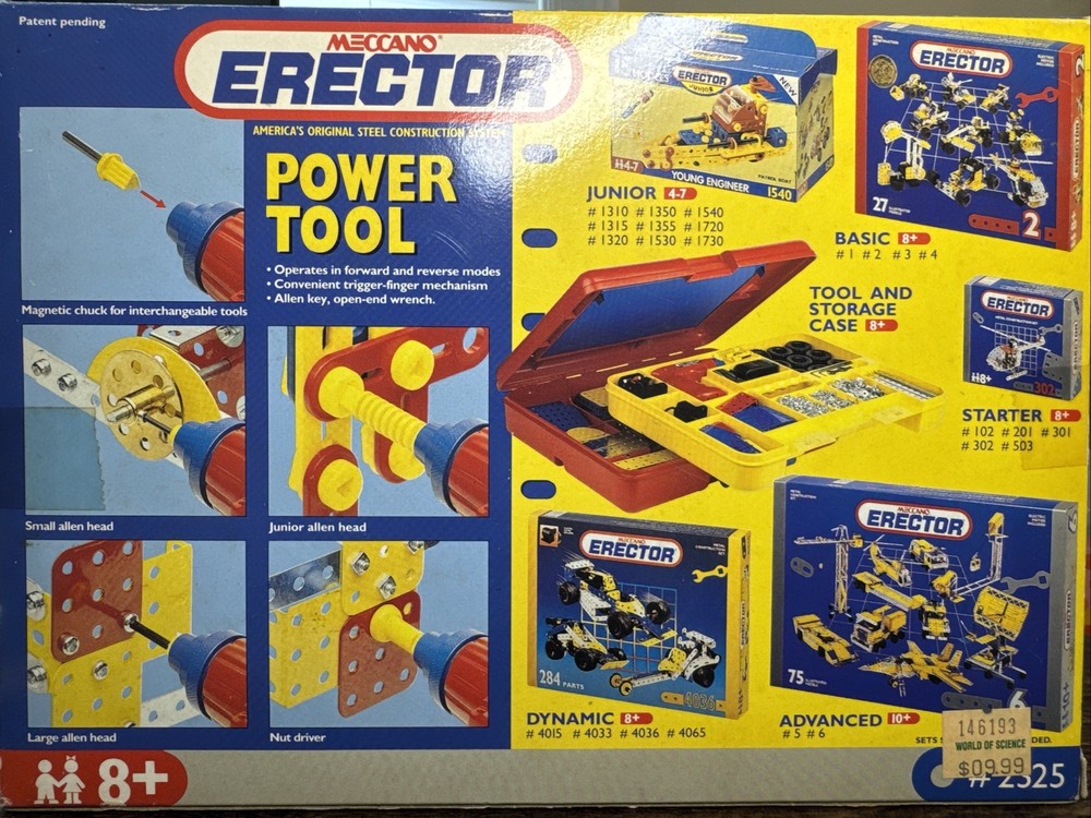 1994 Meccano ERECTOR Power Tool Toy Cordless Drill Screwdriver Set Complete +