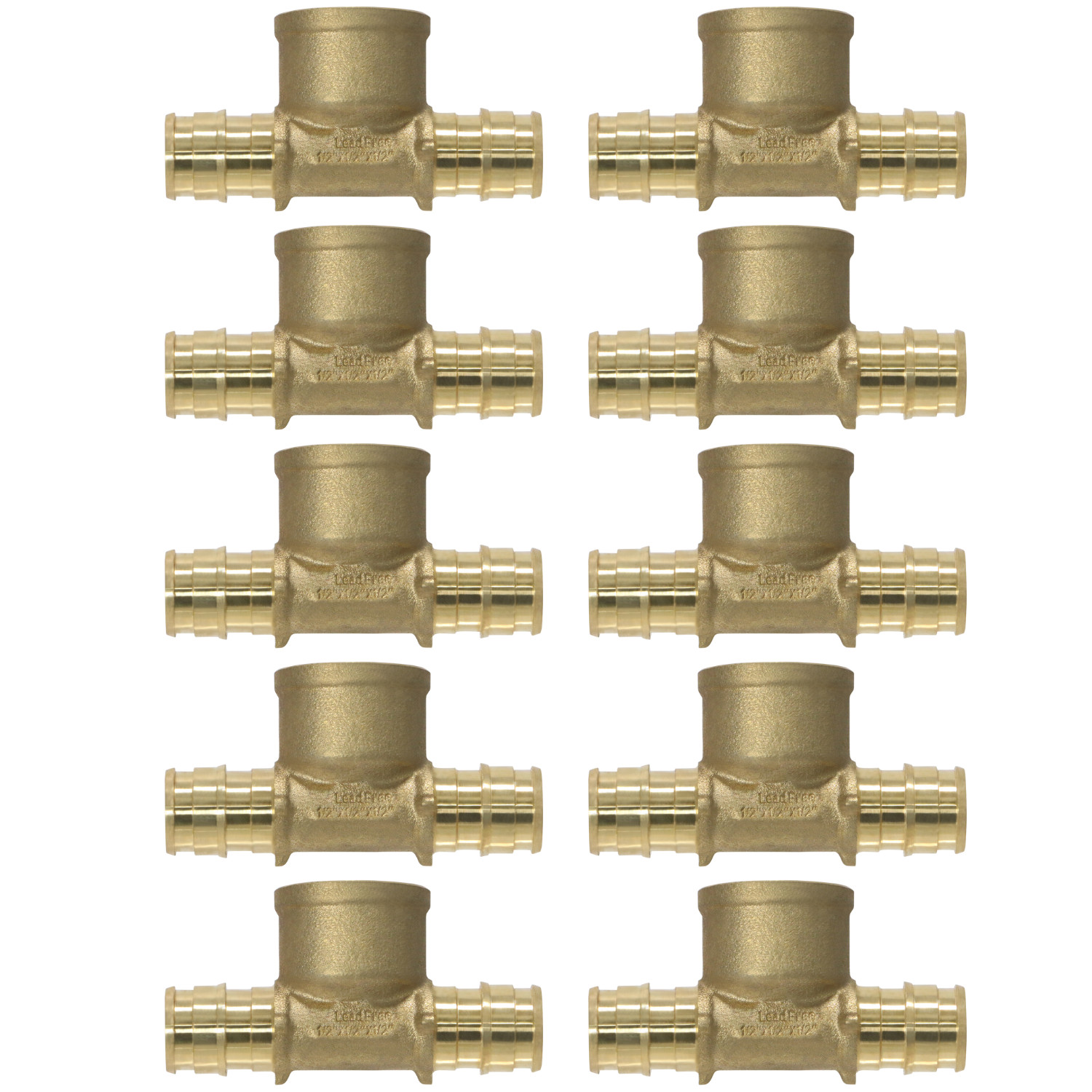10 Pack XFITTING 1/2" PEX A Expansion Female Tee, F1960, Lead Free Brass