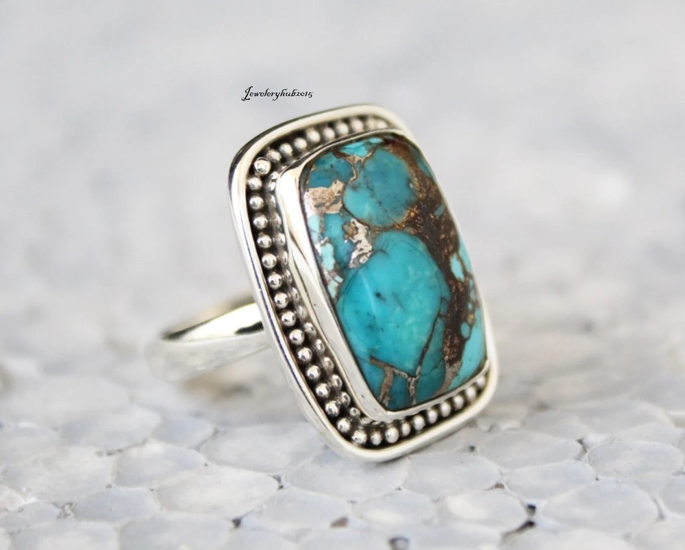 Blue Copper Turquoise Gemstone Ring 925 Sterling Silver Handmade Ring All Size