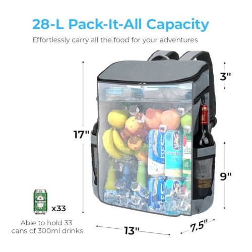 Backpack Cooler Leakproof 30 Cans, Double Deck Insulated Large, Grey