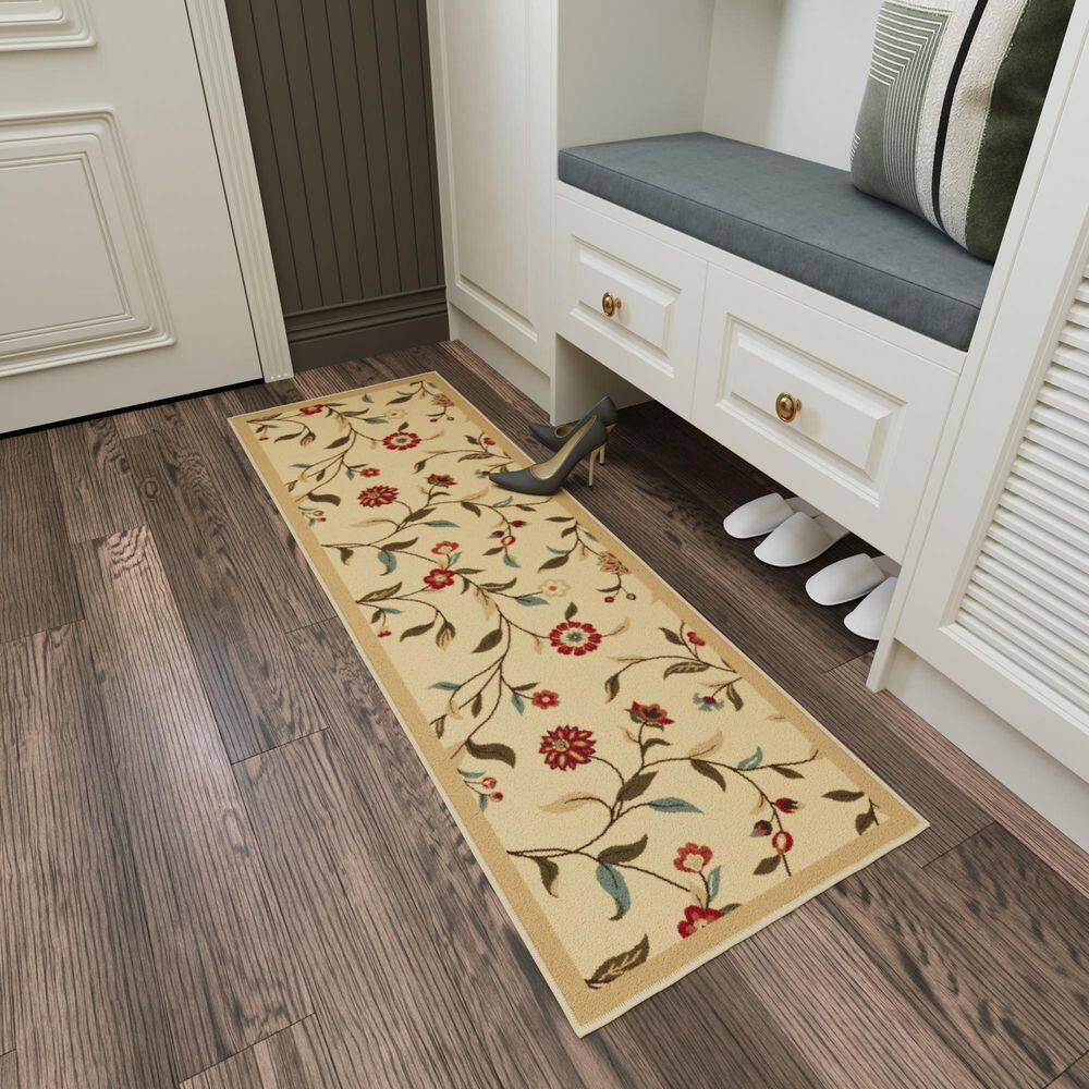 Ottohome Collection Non-Slip Rubberback Floral Leaves 2X5 Indoor Runner Rug, 1 F