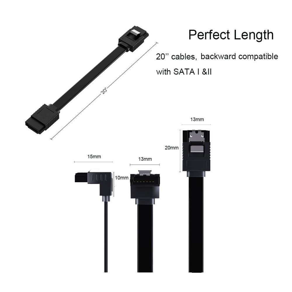 4 Pack SATA III 6Gbps Data Cable with Locking Latch, 2 Right Angle and 2 Stra...