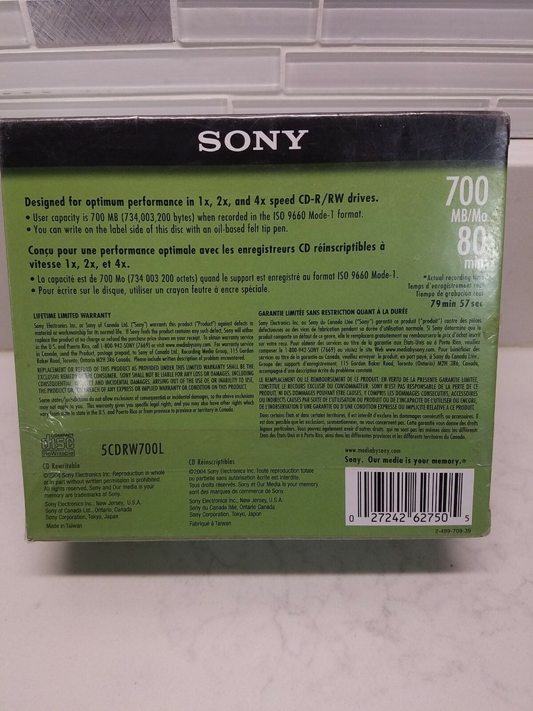 SONY CD-RW80 5-Pack New Sealed