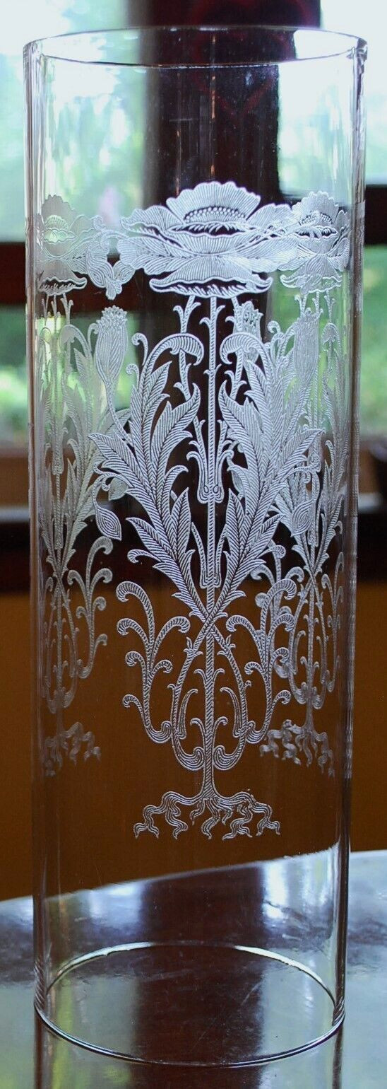 Set 2 TIFFIN FRANCISCAN Crystal Hurricane Lampshades FLANDERS CLEAR ETCH POPPIES
