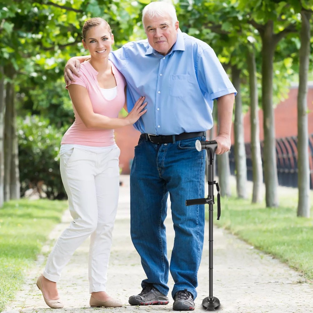 Portable Height-adjustable Walking Cane W/Side Handle Support 250lbs Capacity