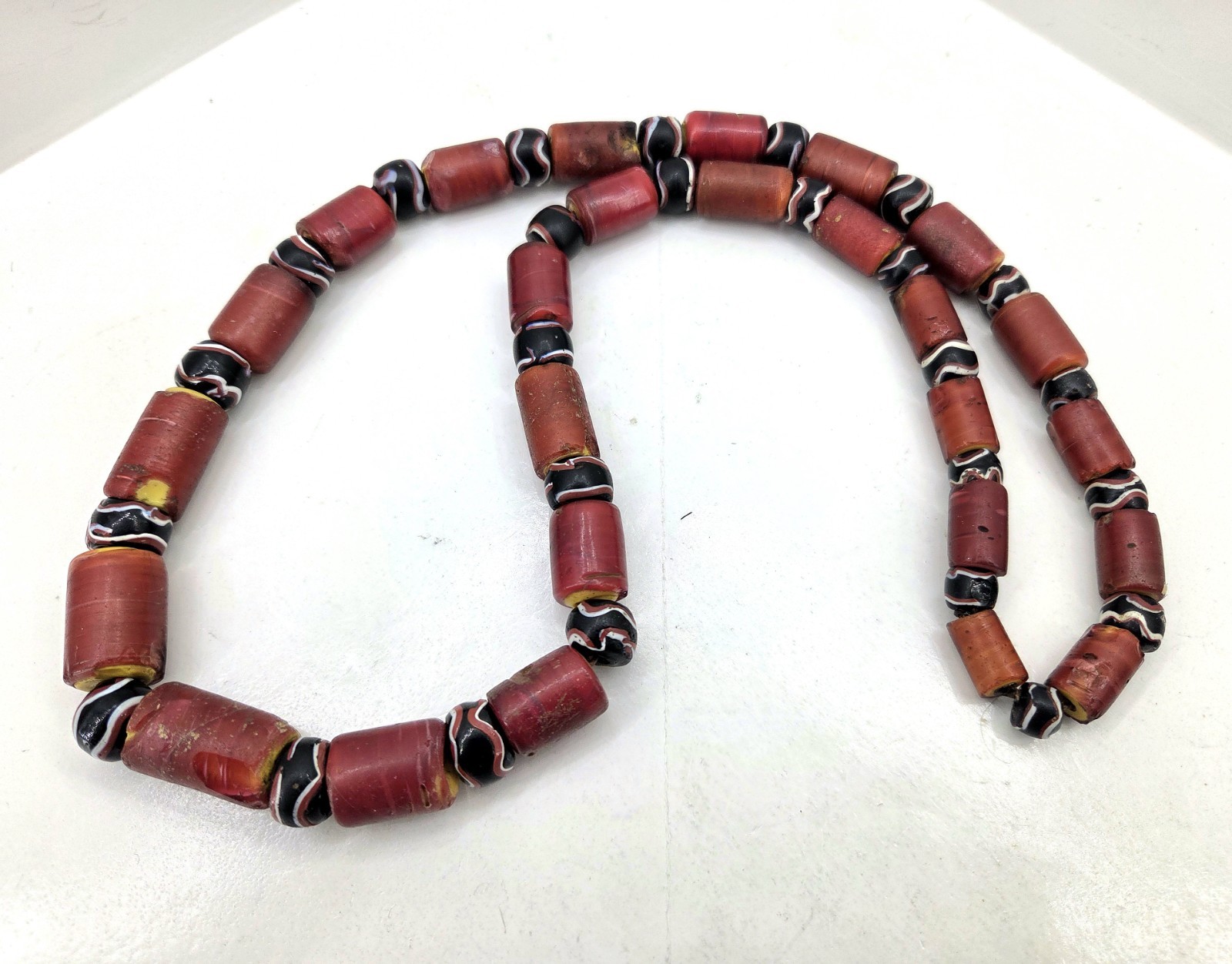 Hudson Bay Trade Bead Necklace Yellow Core Cornaline D'aleppo Venetian Trail