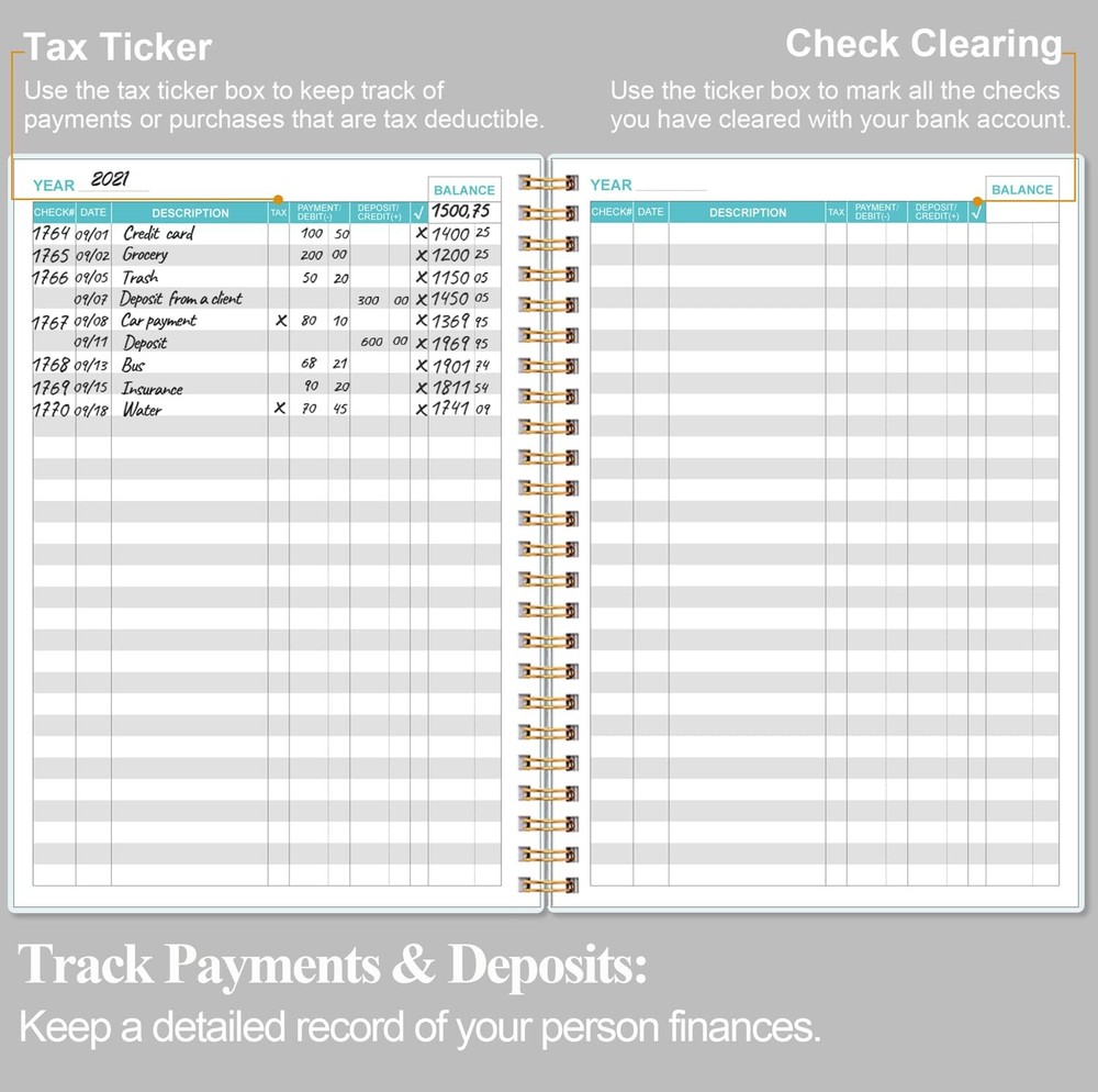 Check Register - A5 Checkbook for Personal Checkbook, Expense Black