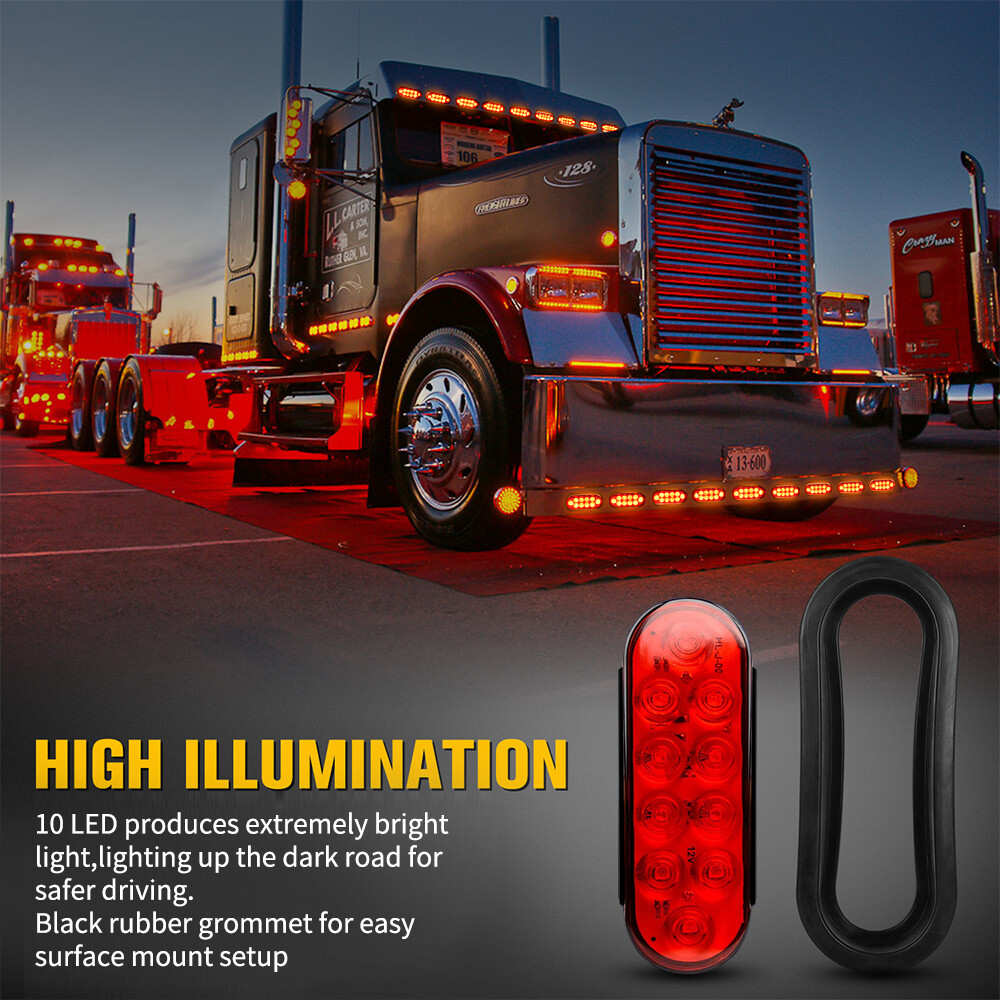 Red 6" Oval LED Trailer Truck Lights Boat Sealed Stop Turn Tail Brake Waterproof