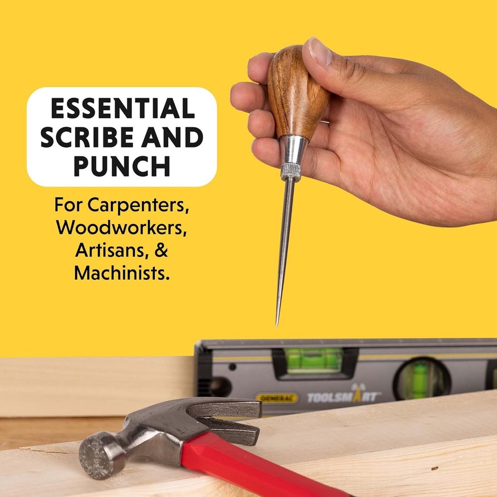 General Tools Scratch Awl Tool with Hardwood Handle - Scribe, Layout Steel