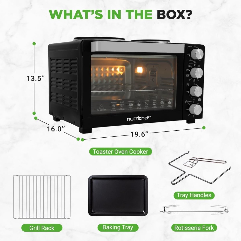 Nutrichef 2-in-1 Convection Oven & Cooker - 30 Quart, 1500W Multi-Function