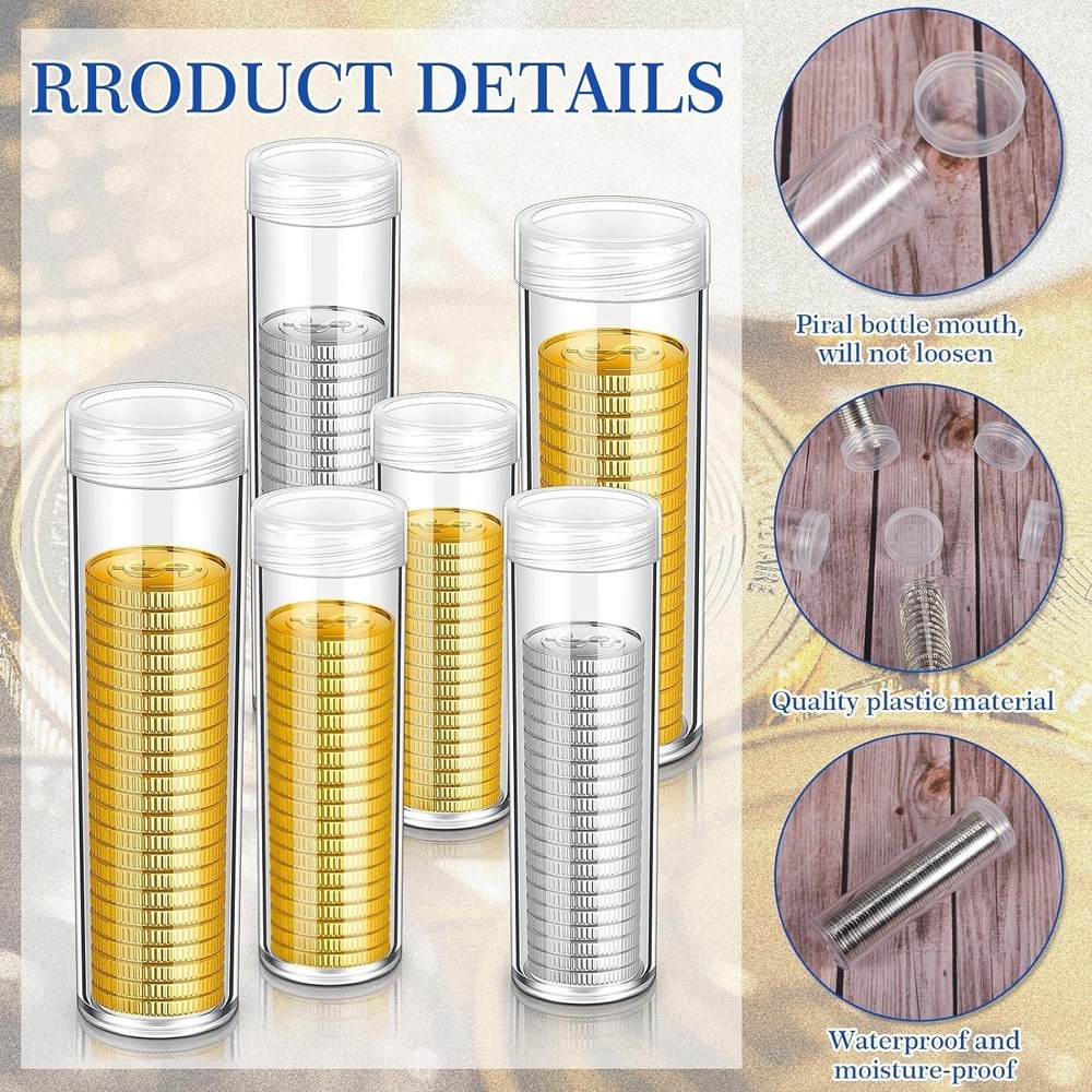Clear Storage Tubes for Coins - 36 Pack Assorted Sizes for Ultimate Organization