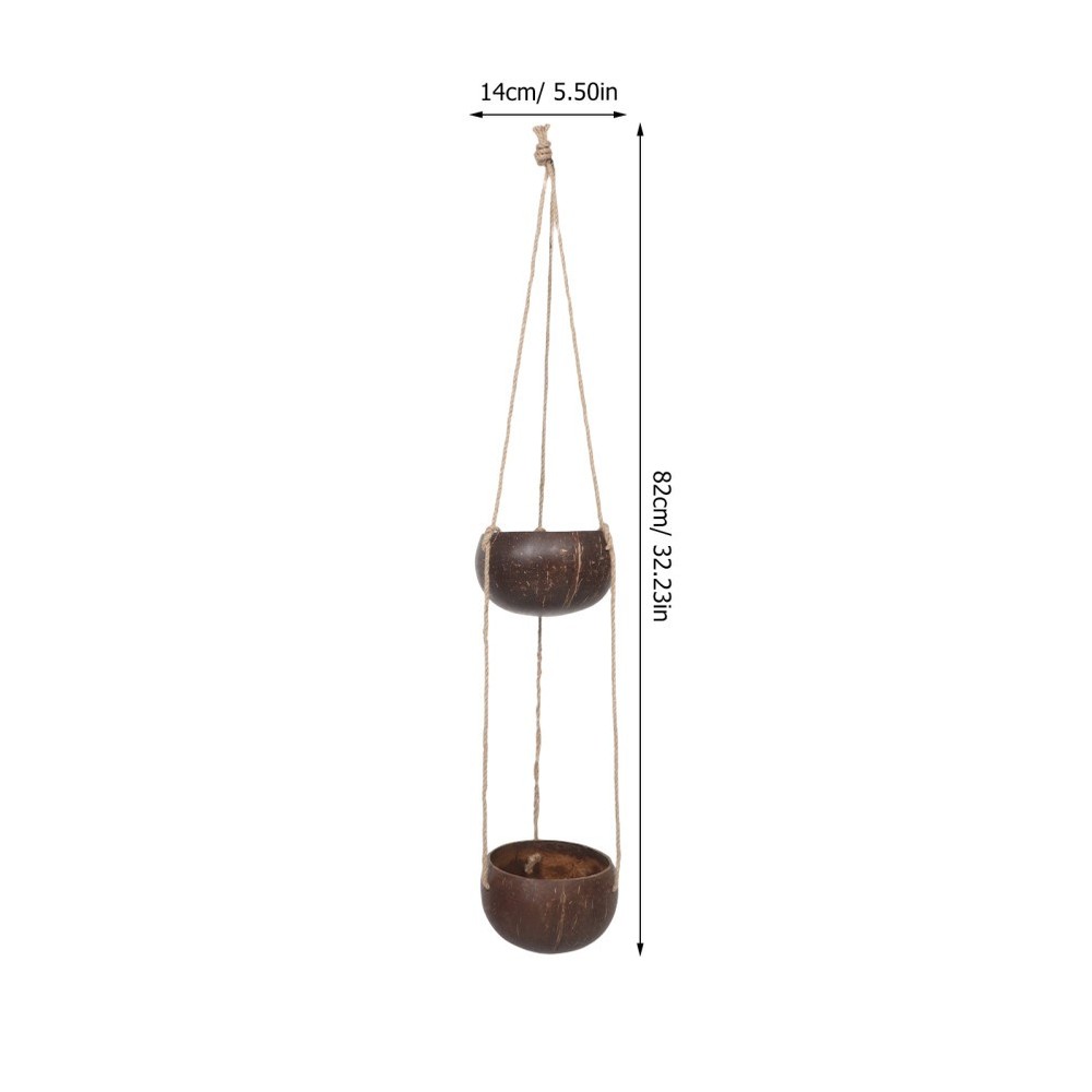Coconut Shell Hanging Pot: Dual Layer Planter Holder - Indoor Hanging Succulent