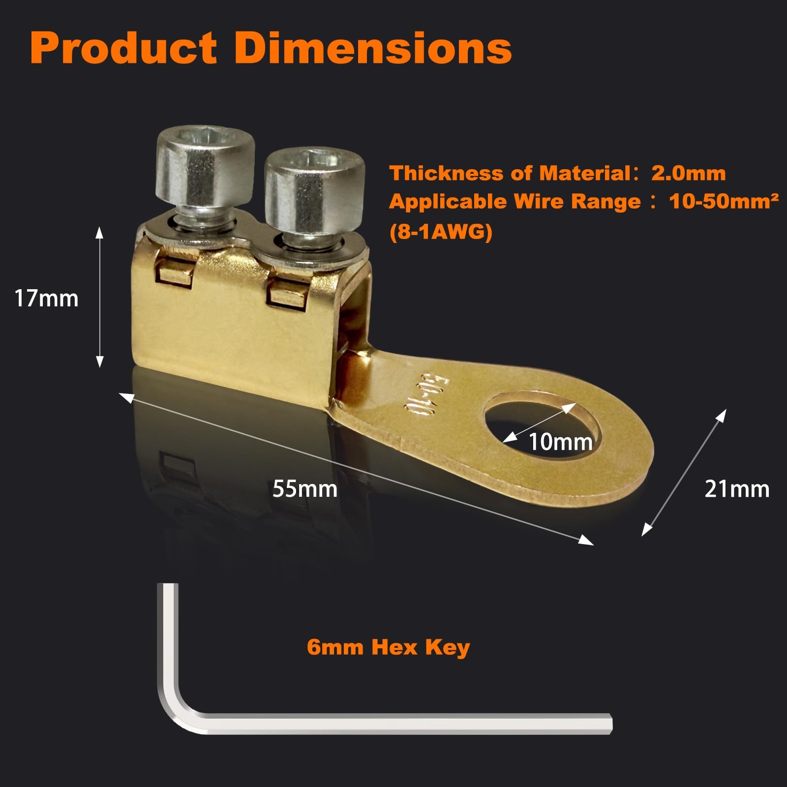 5Pcs 8-1/0AWG Heavy Duty Battery Lugs, Battery Cable Ends, Ring Terminals, Ba...