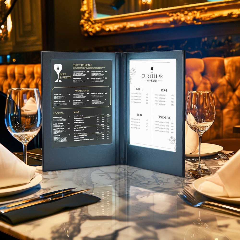 WeChef LED Backlit Menu Cover Folding Holder Double Panel Restaurant Fits 5"x7"