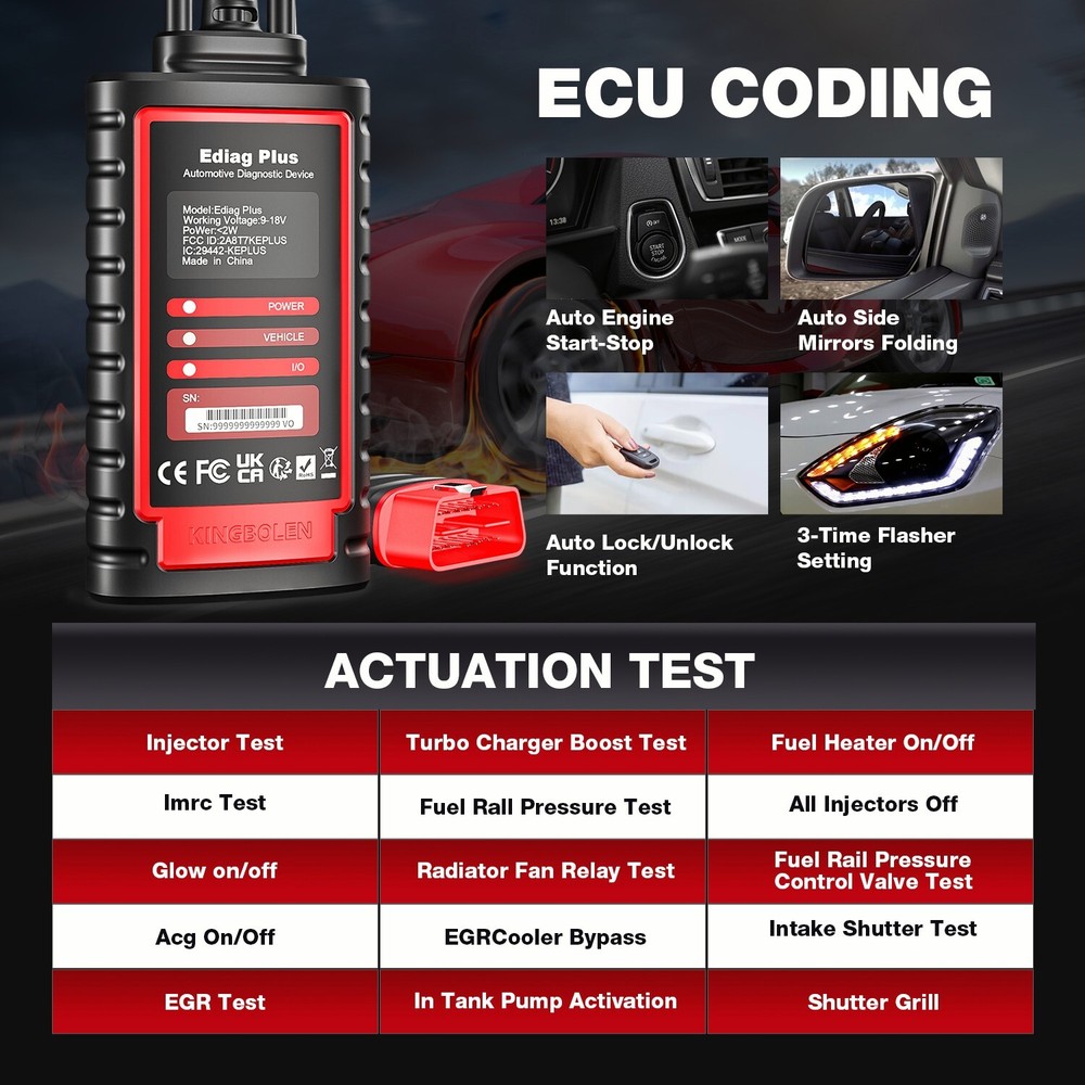 Kingbolen Ediag Plus Bidirectional OBD2 Scanner Car Diagnostic ECU Coding Tool