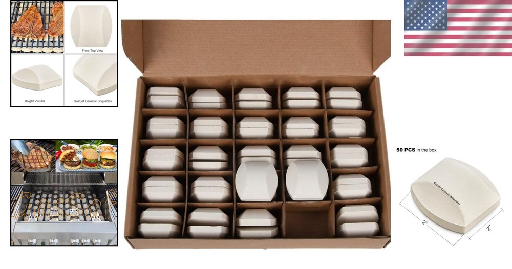High-Quality Ceramic Briquettes for Grills, 50-Pack