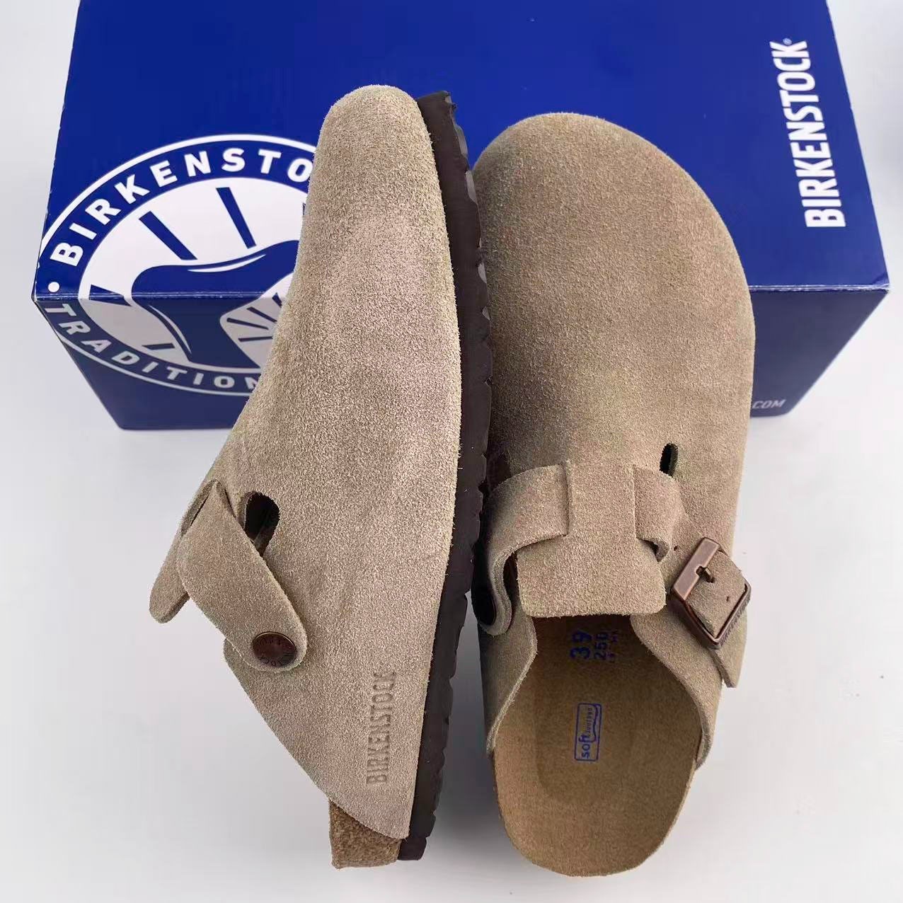 Birkenstock Boston Soft Footbed Taupe Suede Leather Unisex Shoes Size EU 37-45