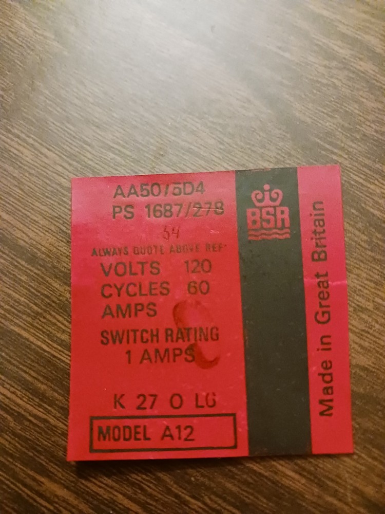 Vtg BSR Mini Changer Replacement Turntable Nameplate Silver Small Record Player