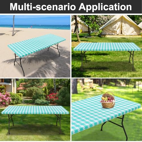 Rectangle Vinyl Table Cloth, Waterproof 60" x 30" (Rectangular) White & Teal