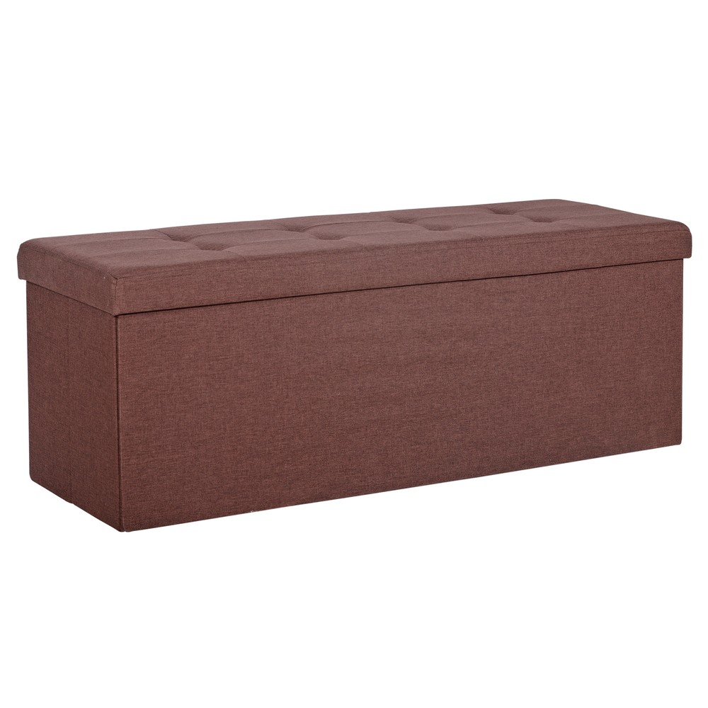 Brown Foldable Storage Ottoman Bench Storage Stools Footrest Spacious Organizer