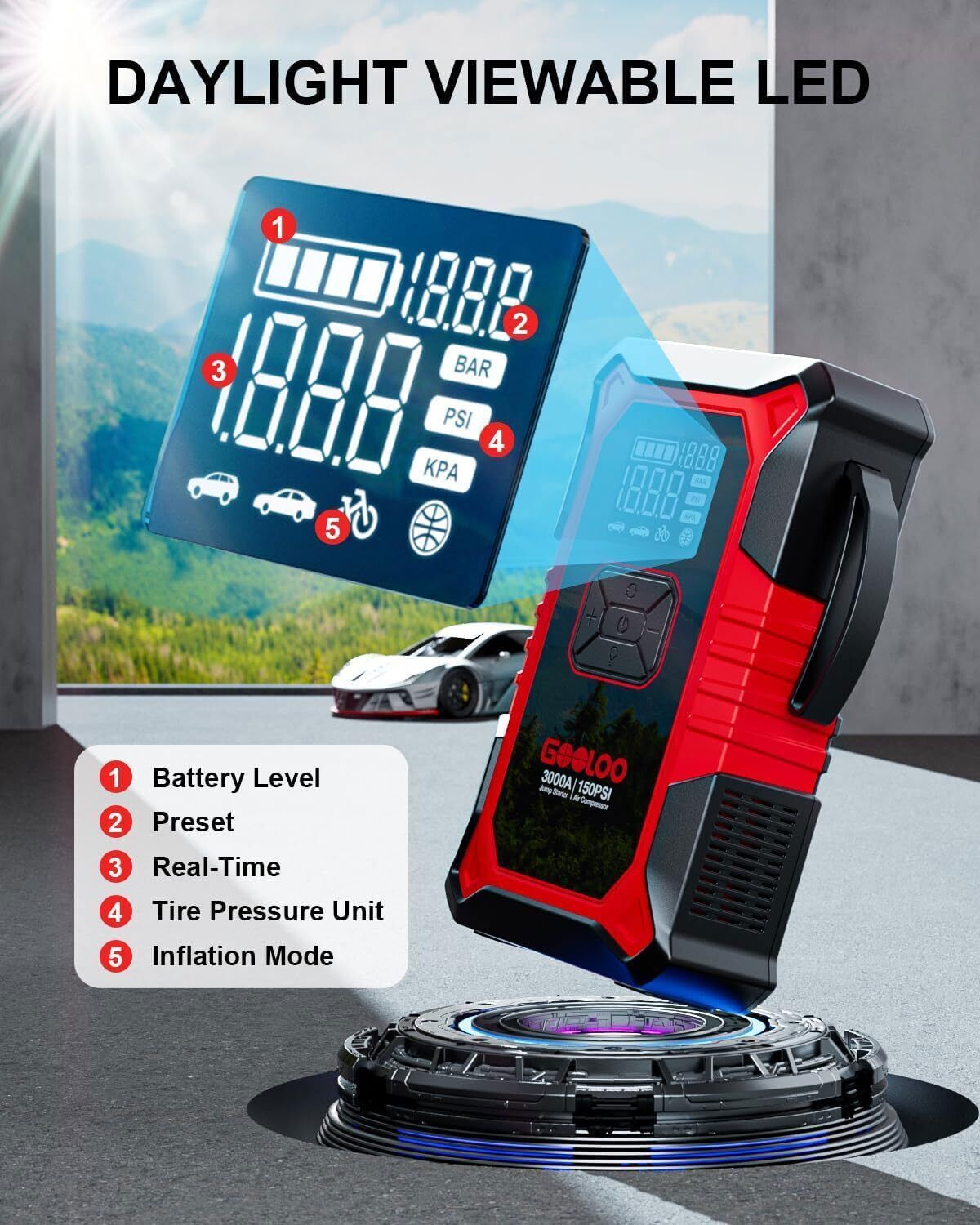 GOOLOO A3/A2 Jump Starter with Air Compressor 12V Portable Car Battery Booster