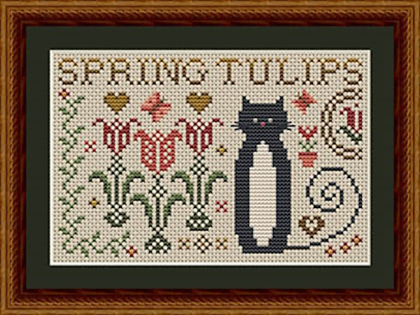 Cat With Spring Tulips~Happiness Is Heartmade