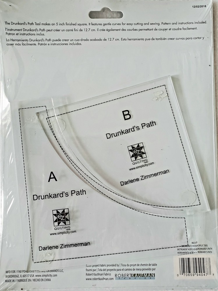 Drunkard's Path Quilting Templates With Pattern 2 Clear Acrylic Tools New