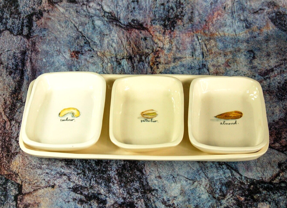 Rae Dunn by Magenta stoneware 13 inch rectangular serving tray set 4 pieces