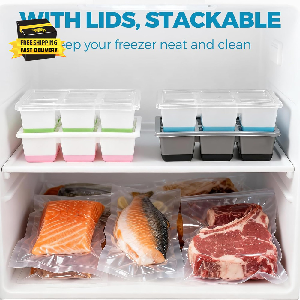 Large Ice Cube Trays 2 Pack, Easy Release 2.4" Big Ice Cubes, Stackable Ice Tray